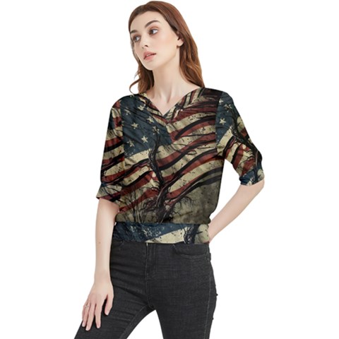 Flag Usa American Flag Quarter Sleeve Blouse by uniart180623