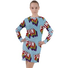 Fun Word Inscription Rainbow Pattern Long Sleeve Hoodie Dress by uniart180623