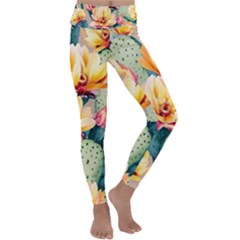 Prickly Pear Cactus Flower Plant Kids  Lightweight Velour Classic Yoga Leggings by Ravend