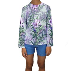 Beautiful Rosemary Floral Pattern Kids  Long Sleeve Swimwear by Ravend