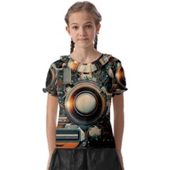 Technology Robot Internet Processor Kids  Frill Chiffon Blouse by Ravend