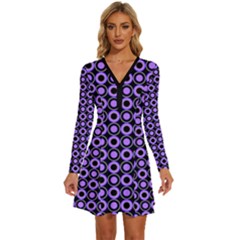 Mazipoodles Purple Donuts Polka Dot  Long Sleeve Deep V Mini Dress  by Mazipoodles