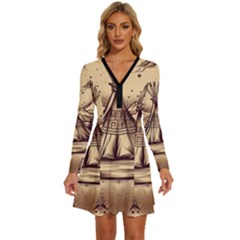 Nation Indian Native Indigenous Long Sleeve Deep V Mini Dress  by Ravend