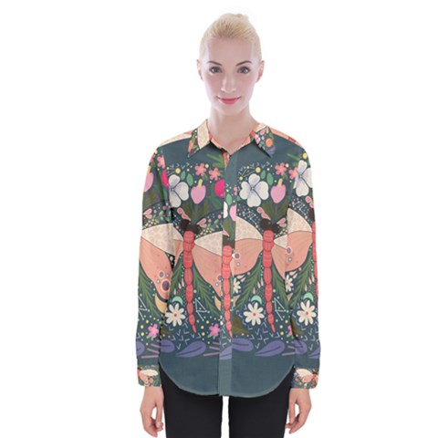 Bug Nature Flower Dragonfly Womens Long Sleeve Shirt by Ravend