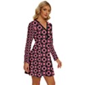 Mazipoodles Red Donuts Polka Dot  Long Sleeve Deep V Mini Dress  View3