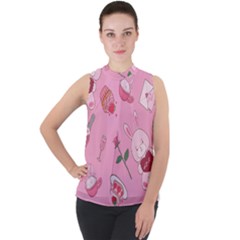 Valentine Pattern Mock Neck Chiffon Sleeveless Top by designsbymallika