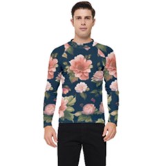 Wallpaper-with-floral-pattern-green-leaf Men s Long Sleeve Rash Guard by designsbymallika