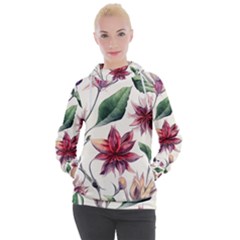 Floral Pattern Women s Hooded Pullover