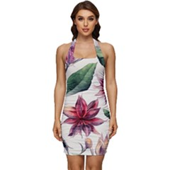 Floral Pattern Sleeveless Wide Square Neckline Ruched Bodycon Dress by designsbymallika