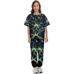 Ai Generated Neuron Network Connection Kids  Tee And Pants Sports Set by Ravend