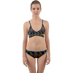 Peacock-feathers-bird-plumage Wrap Around Bikini Set by Ravend