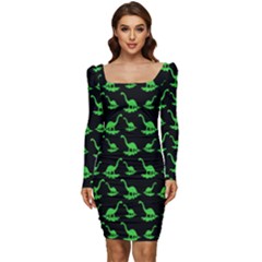 Our Dino Friends Women Long Sleeve Ruched Stretch Jersey Dress by ConteMonfrey