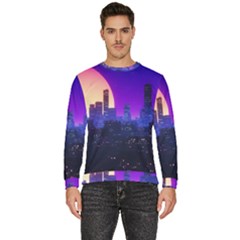 The Sun Night Music The City Background 80s, 80 s Synth Men s Fleece Sweatshirt