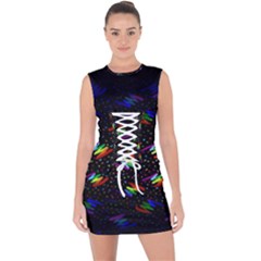 Rainbows Pixel Pattern Lace Up Front Bodycon Dress by uniart180623