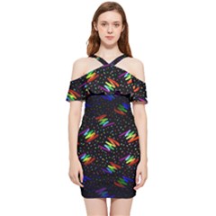 Rainbows Pixel Pattern Shoulder Frill Bodycon Summer Dress by uniart180623