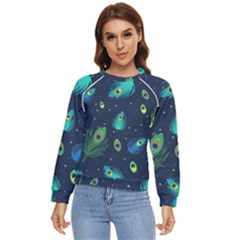 Blue Background Pattern Feather Peacock Women s Long Sleeve Raglan Tee