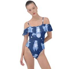 Bear Pattern Patterns Planet Animals Frill Detail One Piece Swimsuit by uniart180623