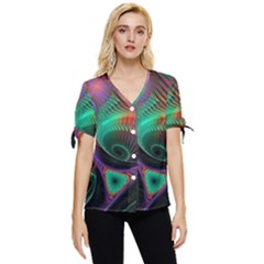 Circle Art 3d Artwork Graphics Vortex Colorful Digital Art Bow Sleeve Button Up Top by uniart180623