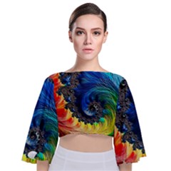 Colorful Digital Art Fractal Design Tie Back Butterfly Sleeve Chiffon Top by uniart180623