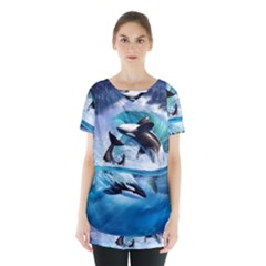 Orca Wave Water Underwater Sky Skirt Hem Sports Top by uniart180623