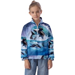 Orca Wave Water Underwater Sky Kids  Half Zip Hoodie by uniart180623