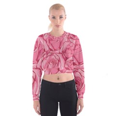 Pink Roses Pattern Floral Patterns Cropped Sweatshirt by uniart180623