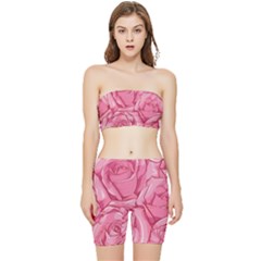 Pink Roses Pattern Floral Patterns Stretch Shorts And Tube Top Set by uniart180623