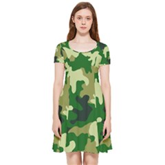 Green Military Background Camouflage Inside Out Cap Sleeve Dress