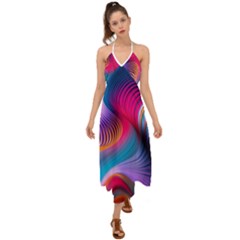 Colorful 3d Waves Creative Wave Waves Wavy Background Texture Halter Tie Back Dress 