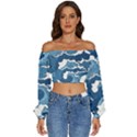 Waves Aesthetics Illustration Japanese Long Sleeve Crinkled Weave Crop Top View1