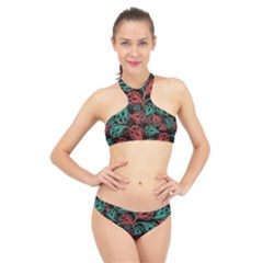 Flower Patterns Ornament Pattern High Neck Bikini Set