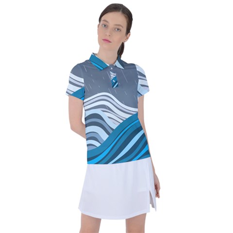 Waves Ink Abstract Texture Art Women s Polo Tee by uniart180623