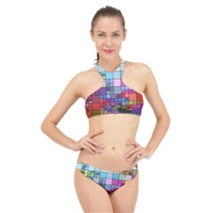 To Dye Abstract Visualization High Neck Bikini Set