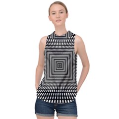 Focus Squares Optical Illusion High Neck Satin Top by uniart180623