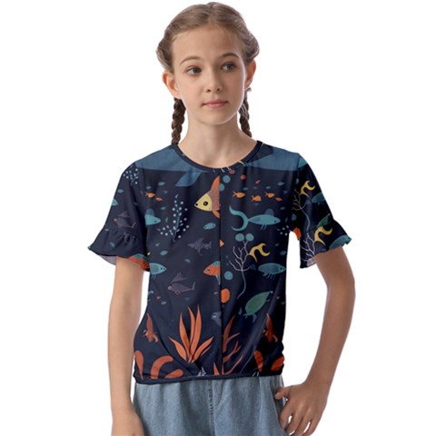 Underwater Ocean Animals Sea Kids  Cuff Sleeve Scrunch Bottom Tee by Simbadda