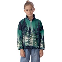 Magic Pine Forest Night Landscape Kids  Half Zip Hoodie by Simbadda