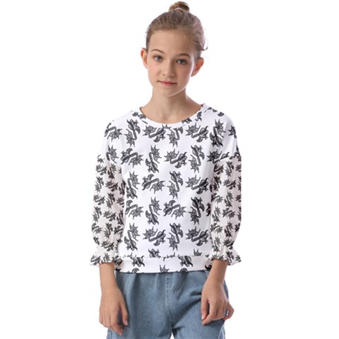 Alien Creatures Dance Pattern Kids  Cuff Sleeve Top by dflcprintsclothing