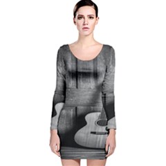 Acoustic Guitar Long Sleeve Velvet Bodycon Dress