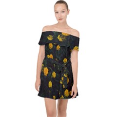 Bloomed Yellow Petaled Flower Plants Off Shoulder Chiffon Dress