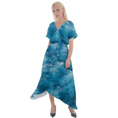 Blue Water Speech Therapy Cross Front Sharkbite Hem Maxi Dress