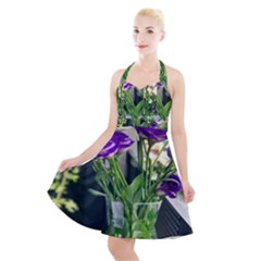 Cute Flower Wallpaper Halter Party Swing Dress 