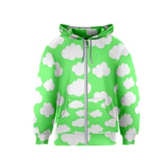 Green And White Cute Clouds  Kids  Zipper Hoodie