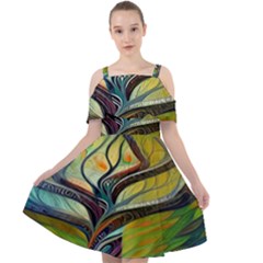 Tree Magical Colorful Abstract Metaphysical Cut Out Shoulders Chiffon Dress by Simbadda