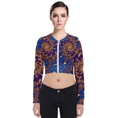 Fractal Spiral Art Pattern Blue Design Long Sleeve Zip Up Bomber Jacket by Simbadda