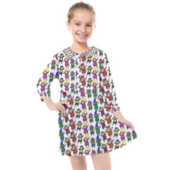 Stickman Kids Doodle Paper Children Group Kids  Quarter Sleeve Shirt Dress by Simbadda