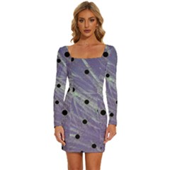 Hand Painted Branches With Collage Wood Bloom In Peace Long Sleeve Square Neck Bodycon Velvet Dress by pepitasart