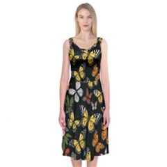 Flowers Butterfly Blooms Flowering Spring Midi Sleeveless Dress