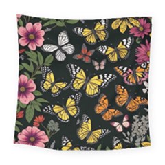 Flowers Butterfly Blooms Flowering Spring Square Tapestry (large)