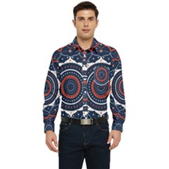 Mandala Orange Navy Men s Long Sleeve Pocket Shirt 