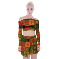 Space Pattern Multicolour Off Shoulder Top With Mini Skirt Set by Simbadda